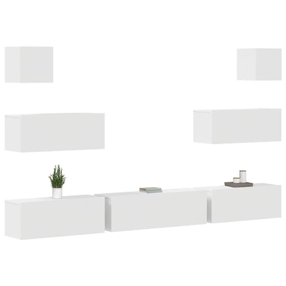 vidaXL Meuble TV avec 7 éléments Bois d'ingénierie Blanc