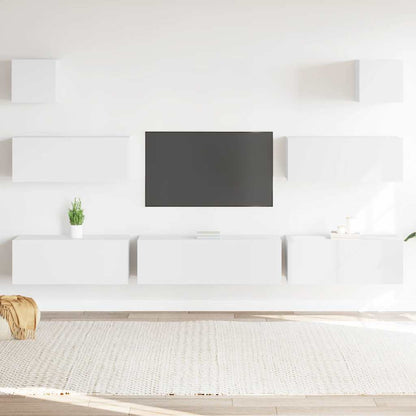 vidaXL Meuble TV avec 7 éléments Bois d'ingénierie Blanc