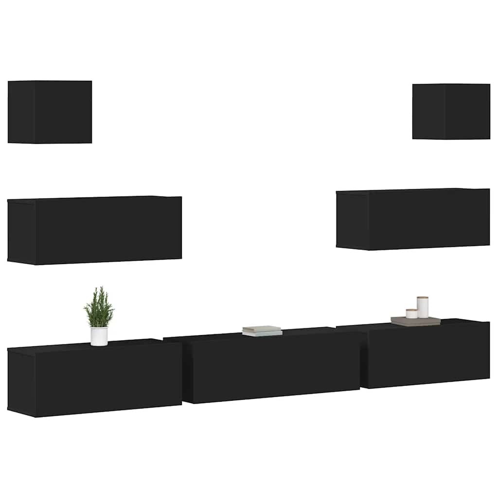 vidaXL Ensemble de 7 meubles TV noir en bois d'ingénierie