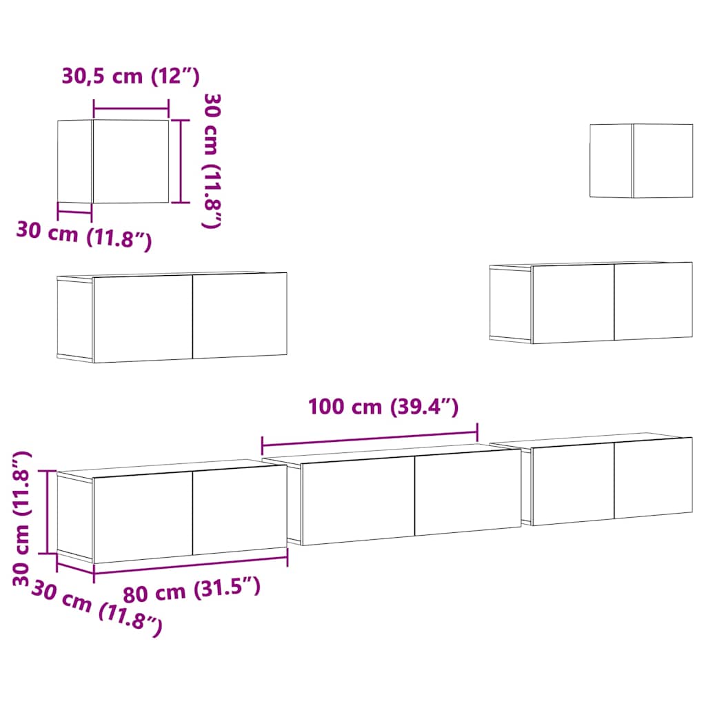 vidaXL 7-tlg. TV-Schrank-Set Sonoma-Eiche Holzwerkstoff