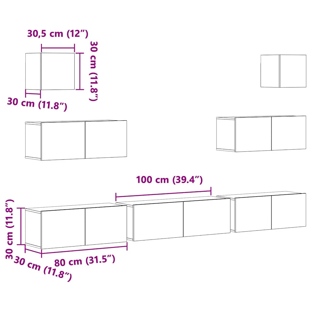 vidaXL Meuble TV 7 pcs Bois d'ingénierie Gris béton
