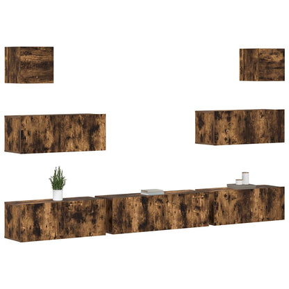 vidaXL Meuble TV, 7 pièces, chêne fumé, bois d'ingénierie