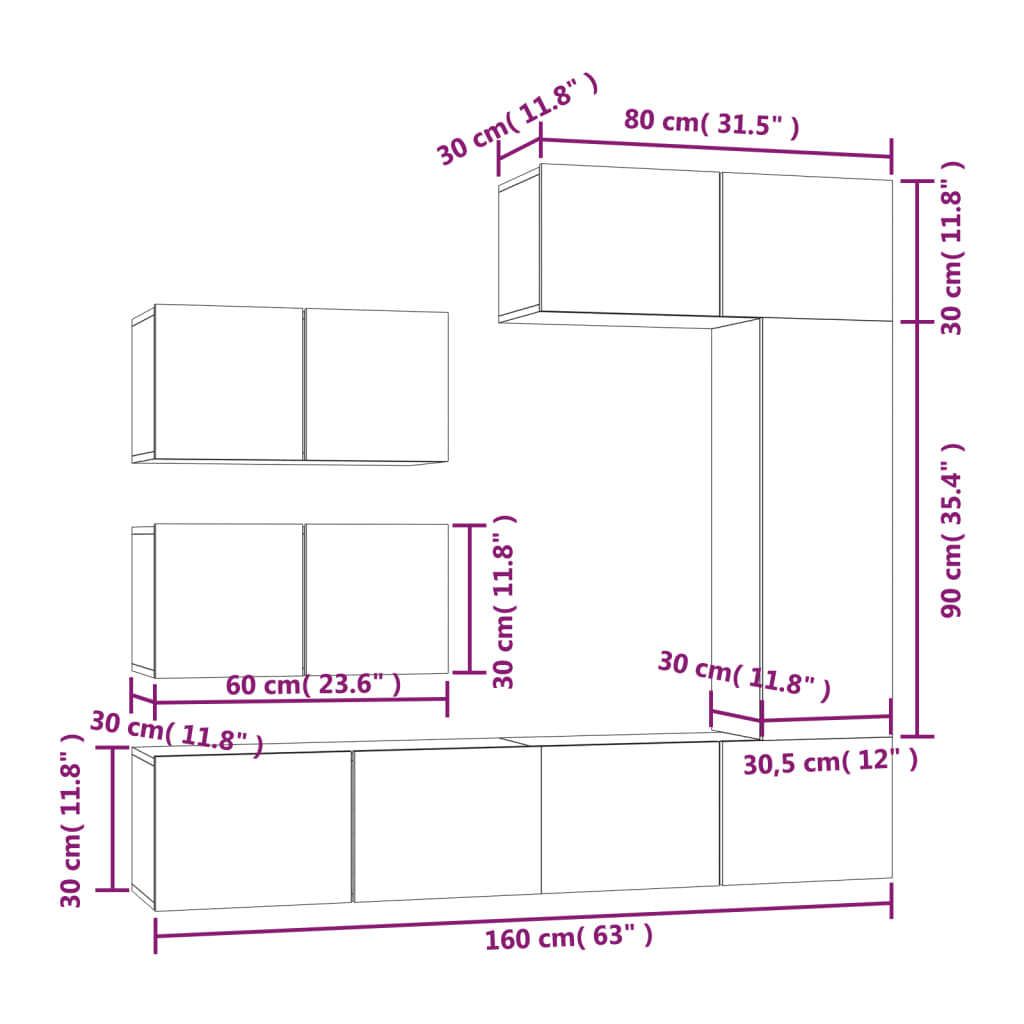 vidaXL Ensemble de 6 meubles TV blanc en bois d'ingénierie