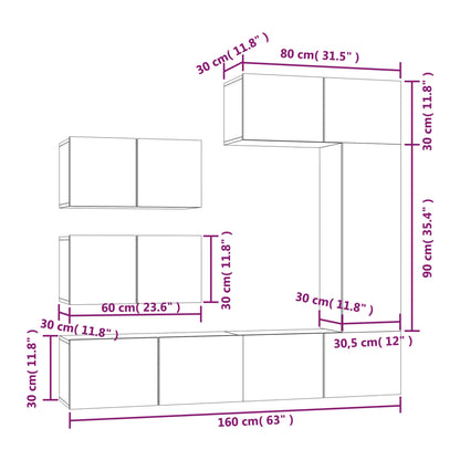 vidaXL Ensemble de 6 meubles TV blanc en bois d'ingénierie