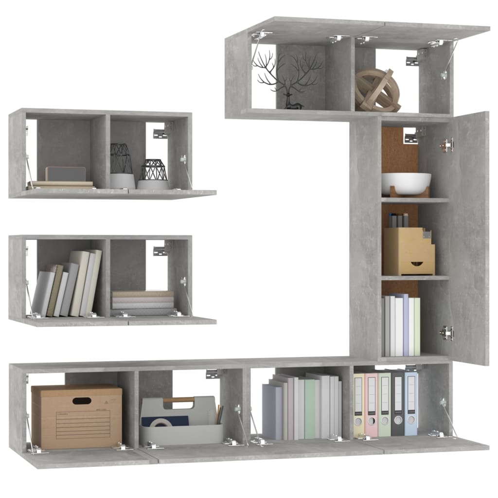 vidaXL Ensemble de 6 meubles TV gris béton, bois d'ingénierie