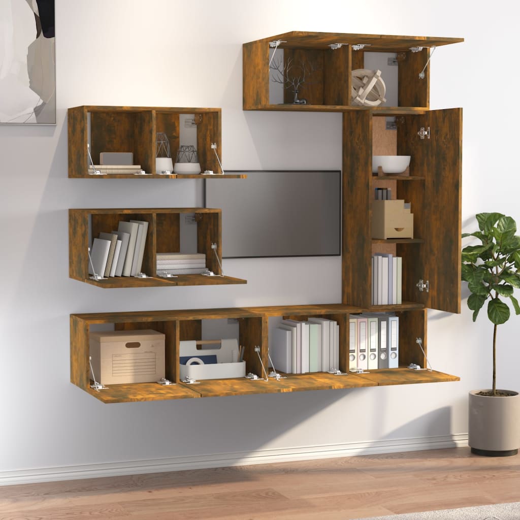 vidaXL 6-tlg. TV-Schrank-Set Räuchereiche Holzwerkstoff