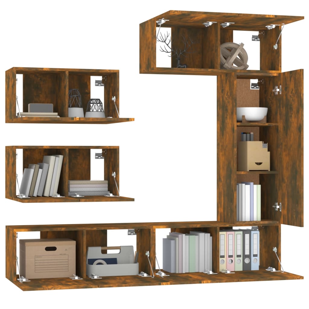 vidaXL 6-tlg. TV-Schrank-Set Räuchereiche Holzwerkstoff