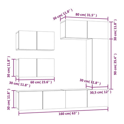 vidaXL 6-tlg. TV-Schrank-Set Räuchereiche Holzwerkstoff