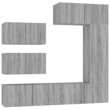 vidaXL Meuble TV, 6 pcs, gris Sonoma, aggloméré