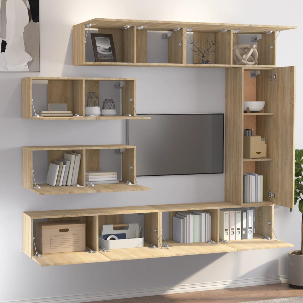 vidaXL 7-tlg. TV-Schrank-Set Sonoma-Eiche Holzwerkstoff