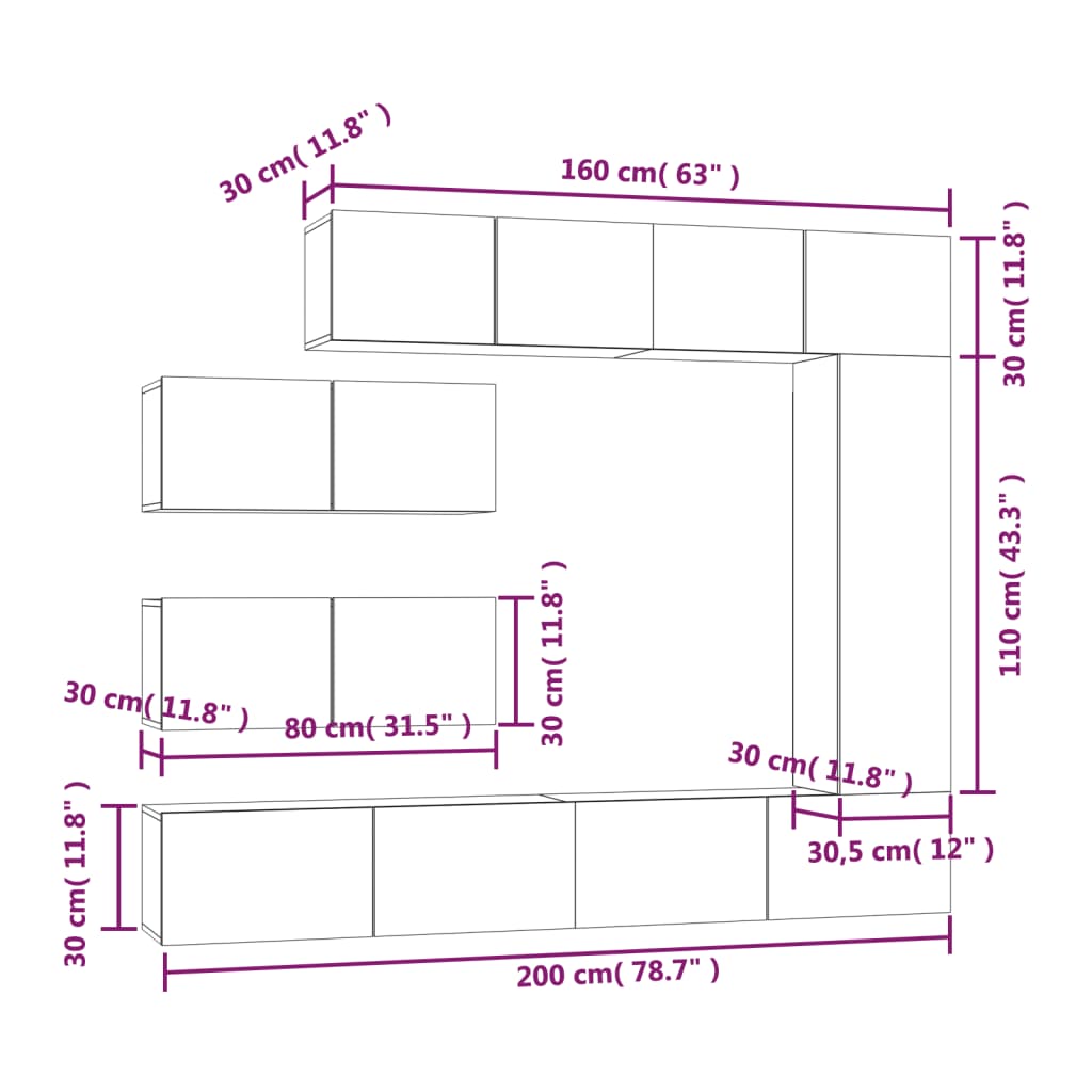 vidaXL 7-tlg. TV-Schrank-Set Sonoma-Eiche Holzwerkstoff