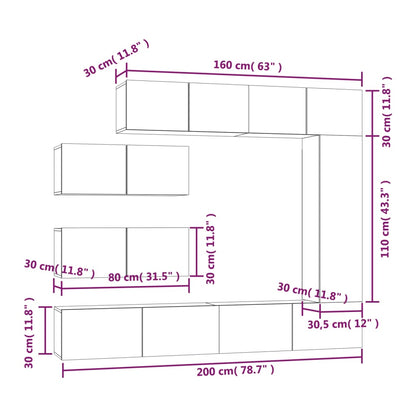 vidaXL 7-tlg. TV-Schrank-Set Sonoma-Eiche Holzwerkstoff