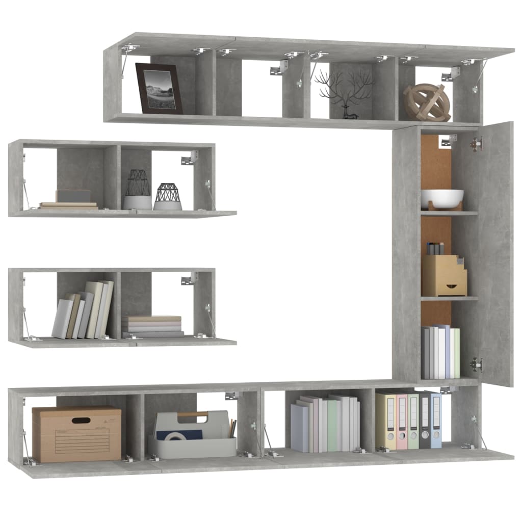 vidaXL Meuble TV 7 pièces gris béton bois d'ingénierie