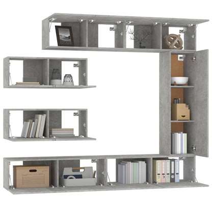 vidaXL Meuble TV 7 pièces gris béton bois d'ingénierie