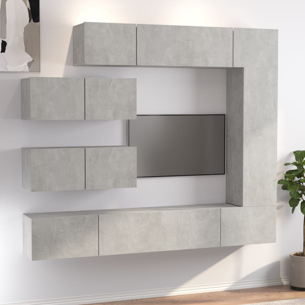 vidaXL Meuble TV 7 pièces gris béton bois d'ingénierie