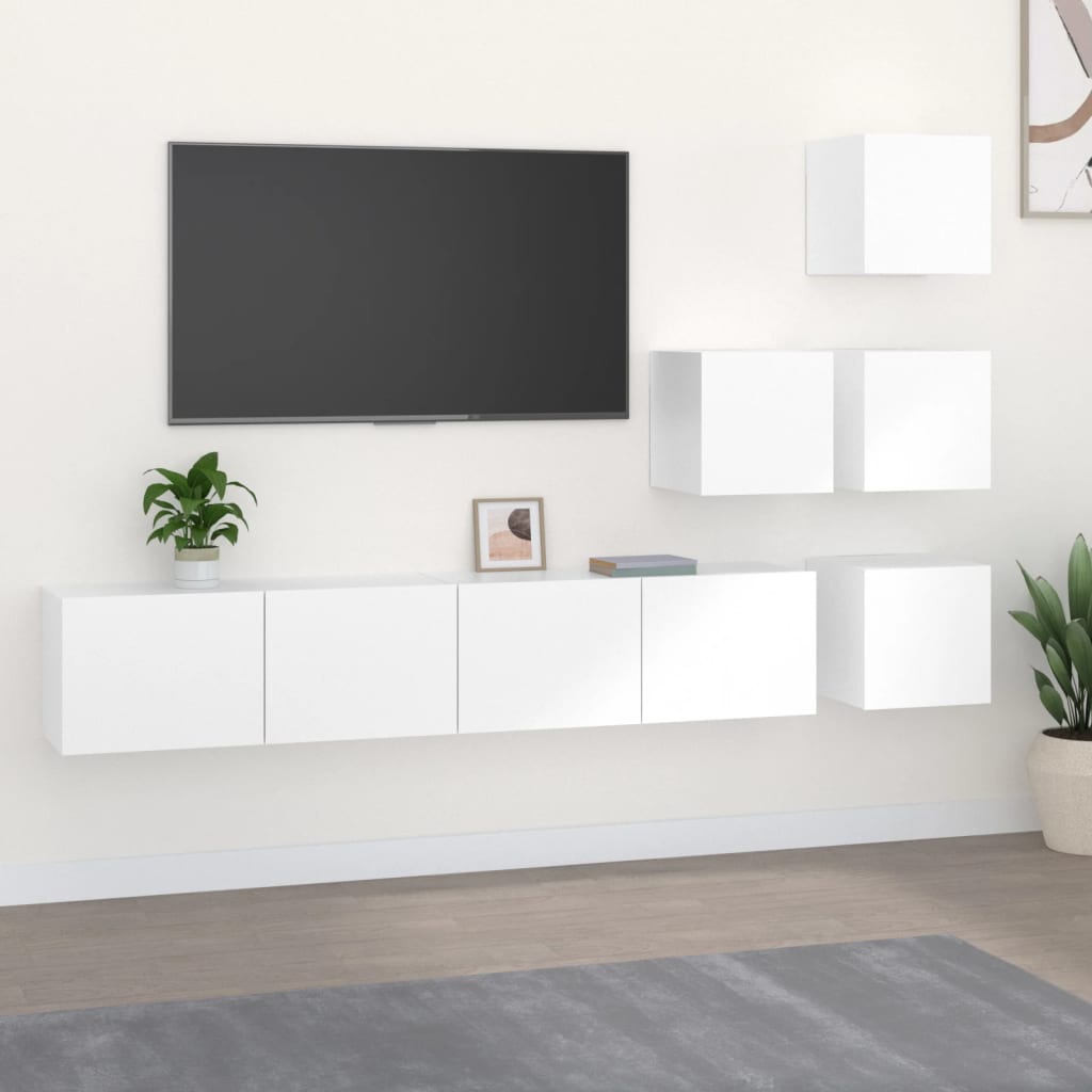 Meuble TV mural vidaXL Blanc Bois d'ingénierie