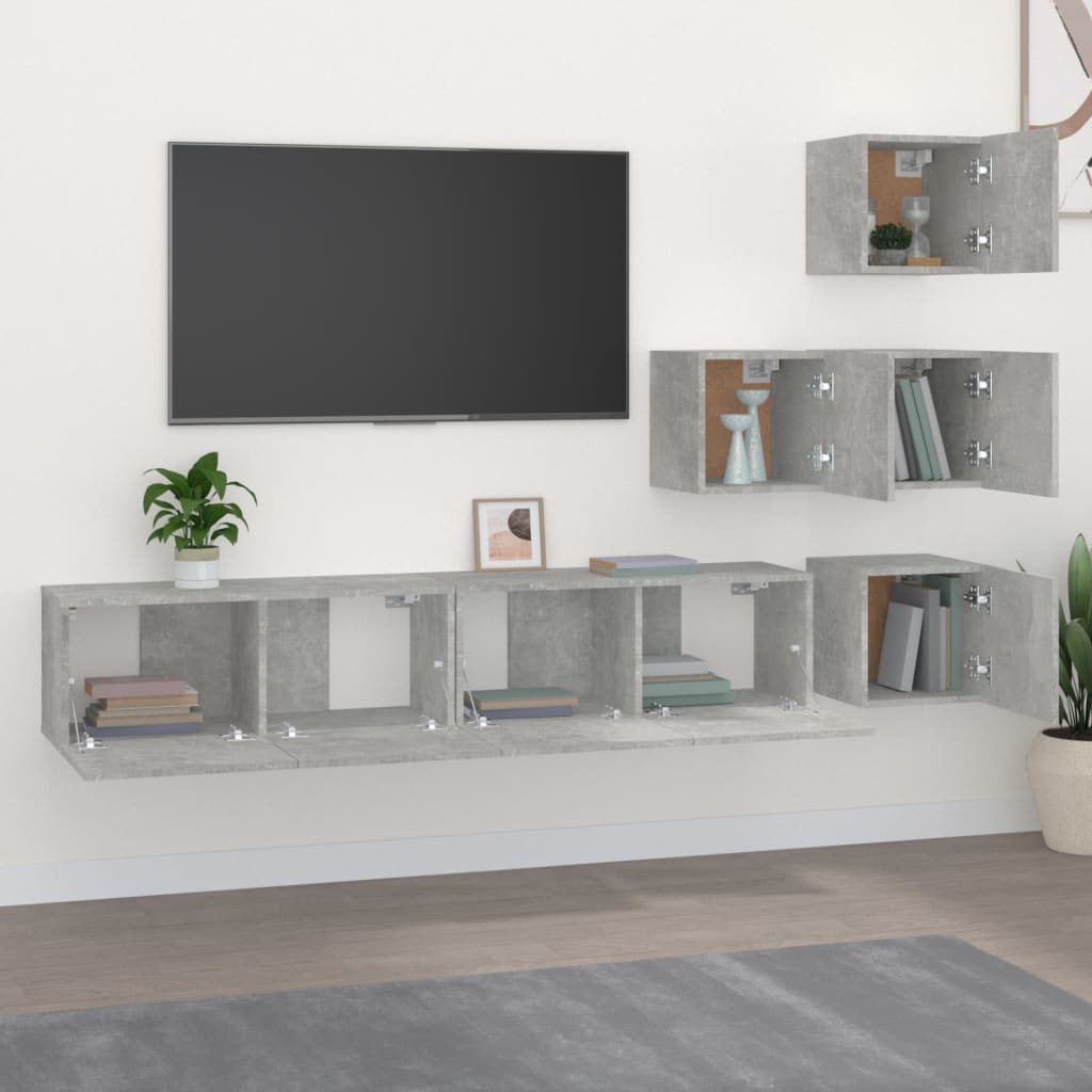 vidaXL Meuble TV mural gris béton en bois d'ingénierie