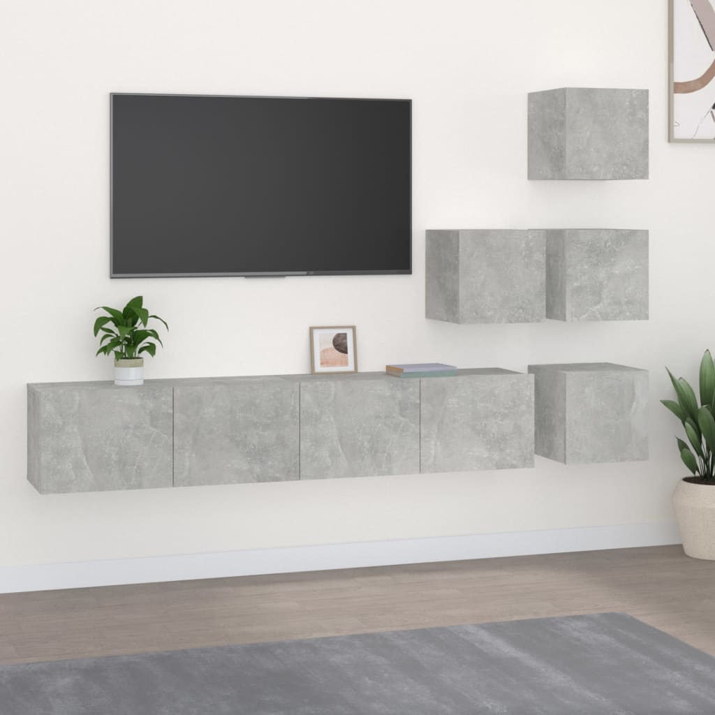 vidaXL Meuble TV mural gris béton en bois d'ingénierie