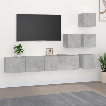 vidaXL Meuble TV mural gris béton en bois d'ingénierie
