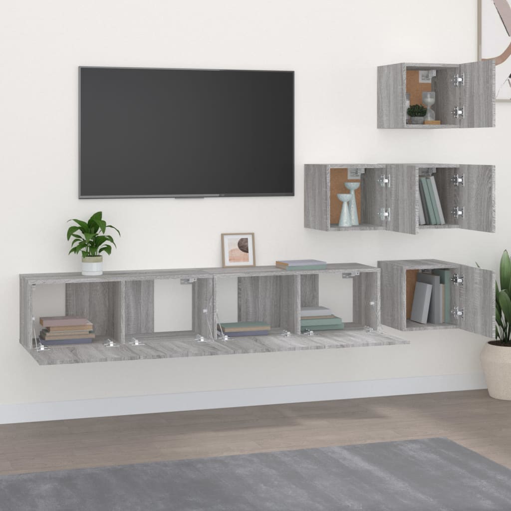 vidaXL Meuble TV mural gris Sonoma en bois d'ingénierie