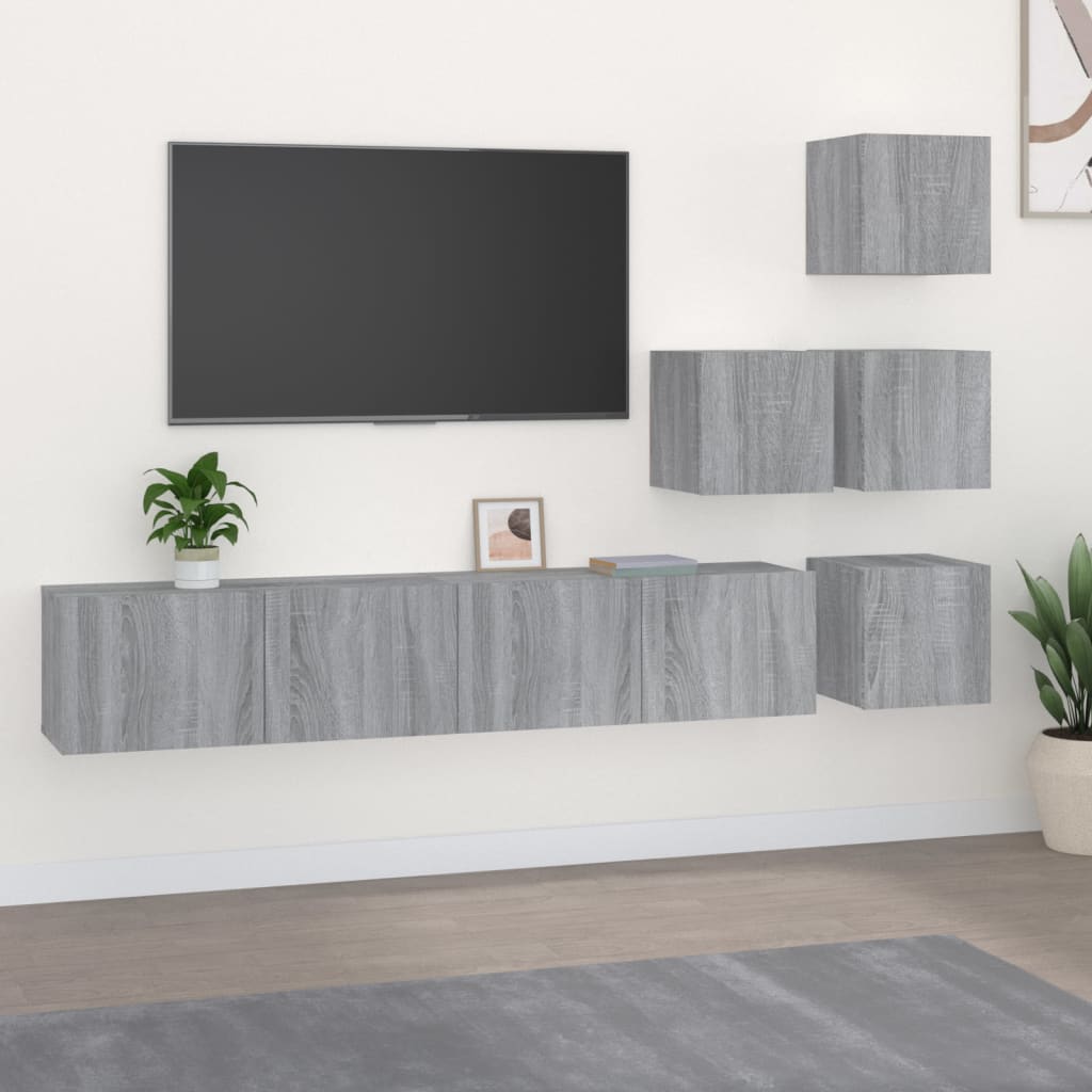 vidaXL Meuble TV mural gris Sonoma en bois d'ingénierie
