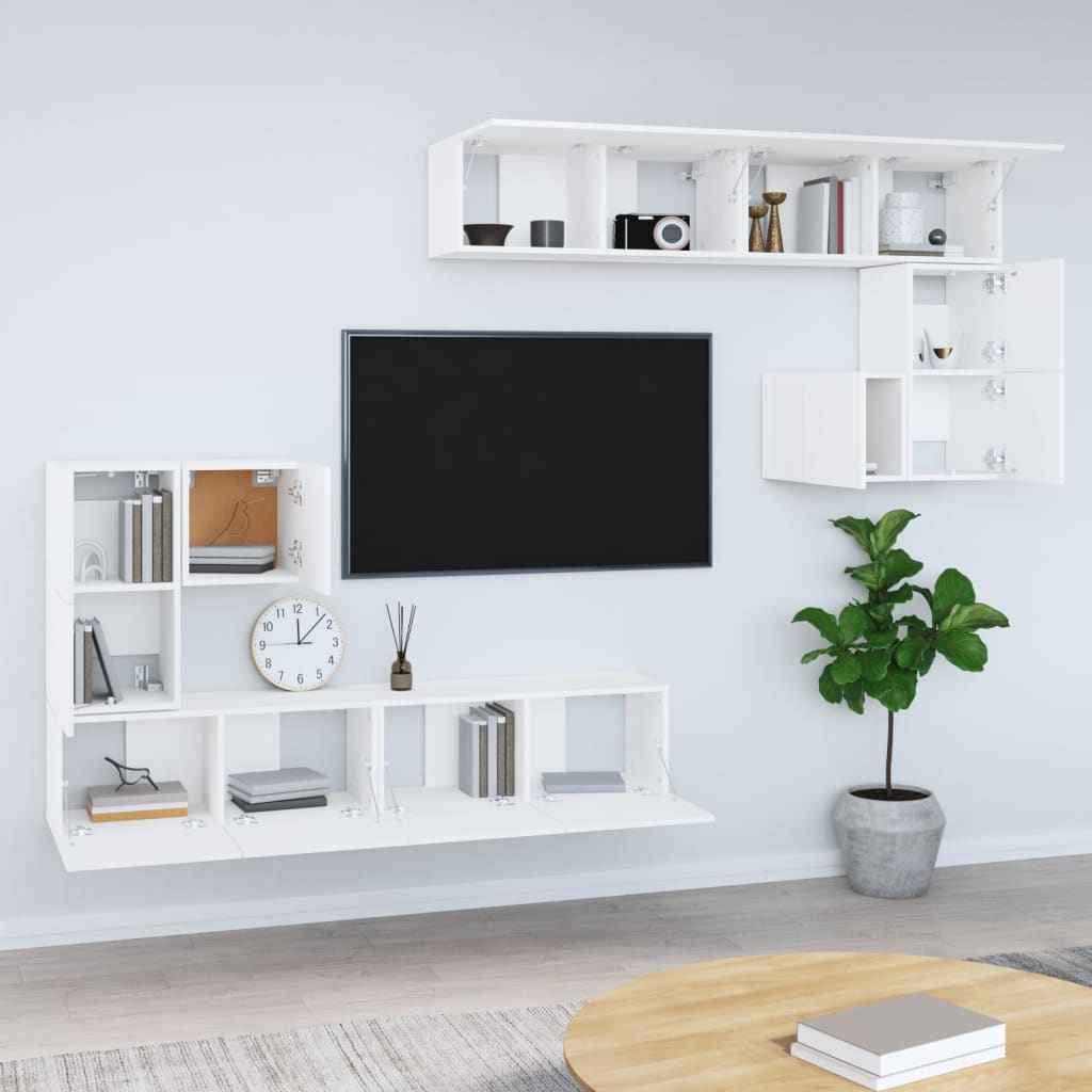 Meuble TV mural vidaXL Blanc Bois d'ingénierie
