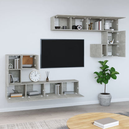 vidaXL Meuble TV mural gris béton en bois d'ingénierie