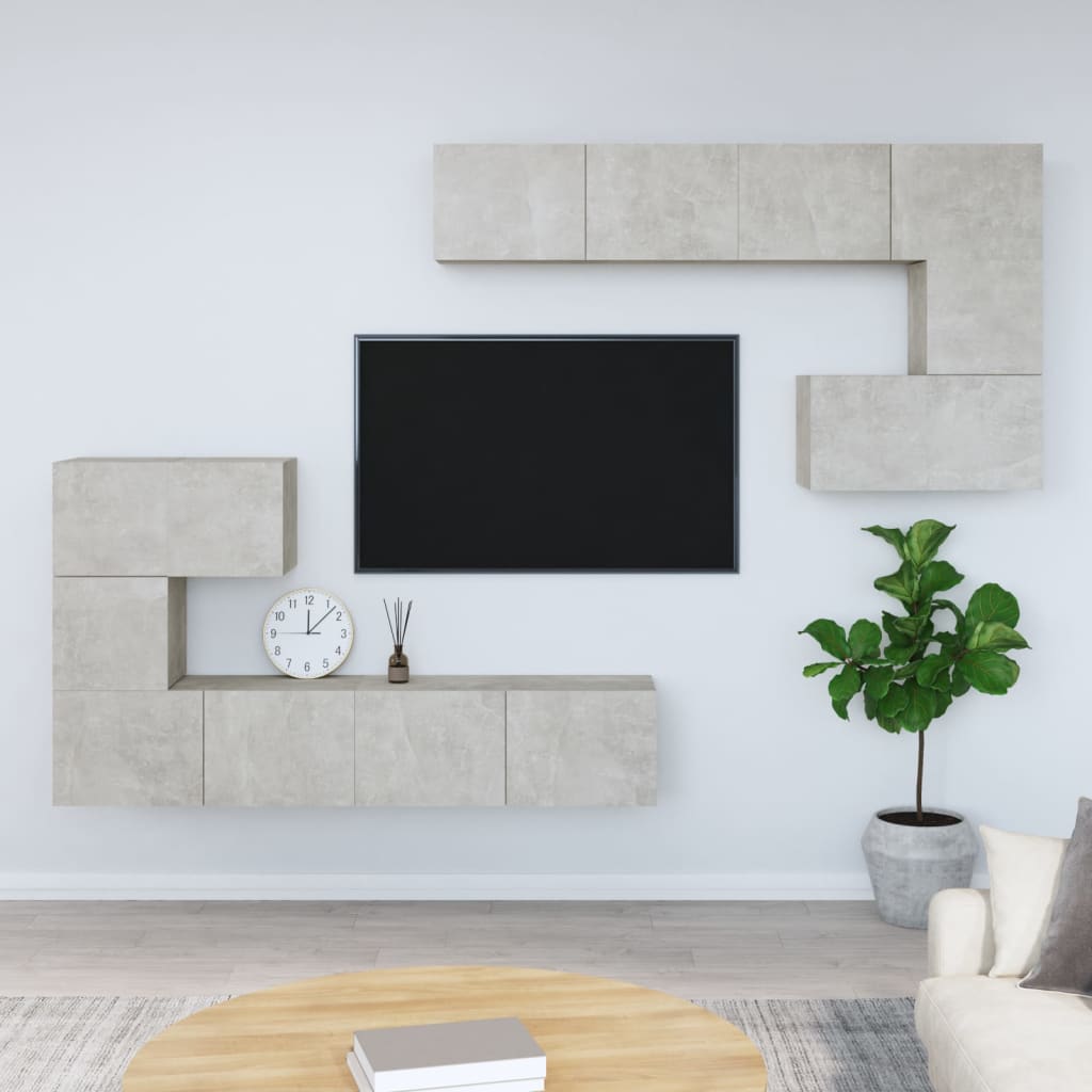 vidaXL Meuble TV mural gris béton en bois d'ingénierie