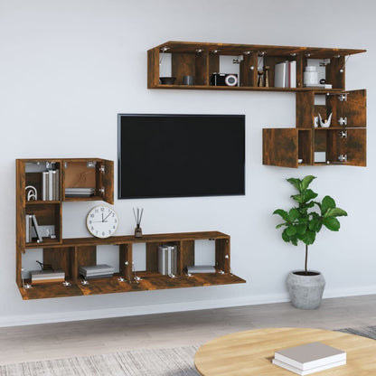 vidaXL Meuble TV mural chêne fumé, bois d'ingénierie