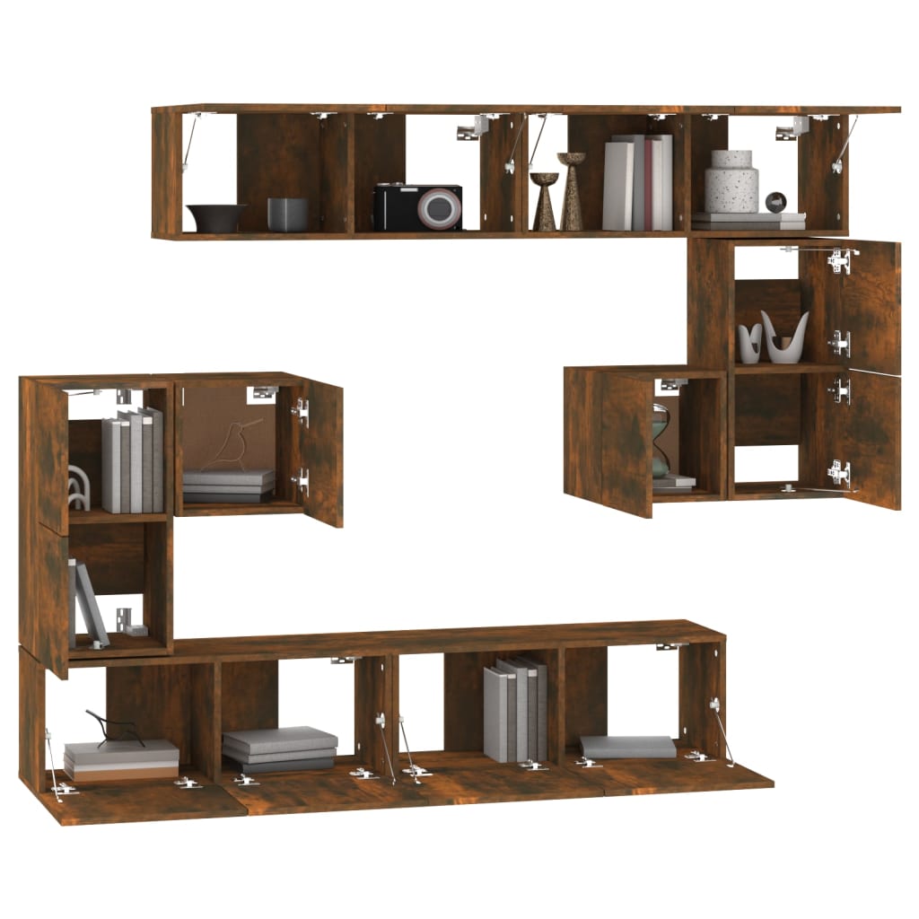 vidaXL Meuble TV mural chêne fumé, bois d'ingénierie