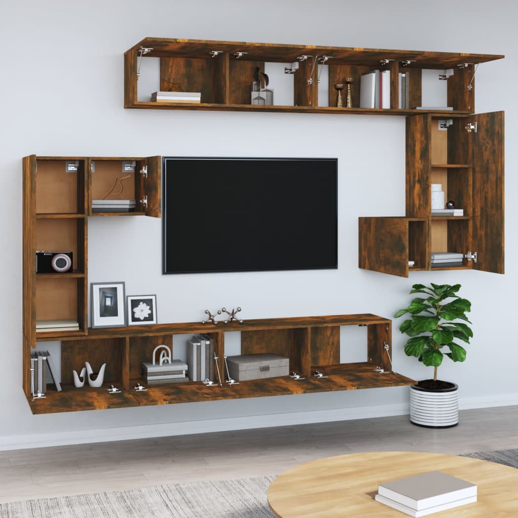 vidaXL Meuble TV mural chêne fumé, bois d'ingénierie