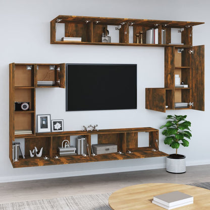 vidaXL Meuble TV mural chêne fumé, bois d'ingénierie