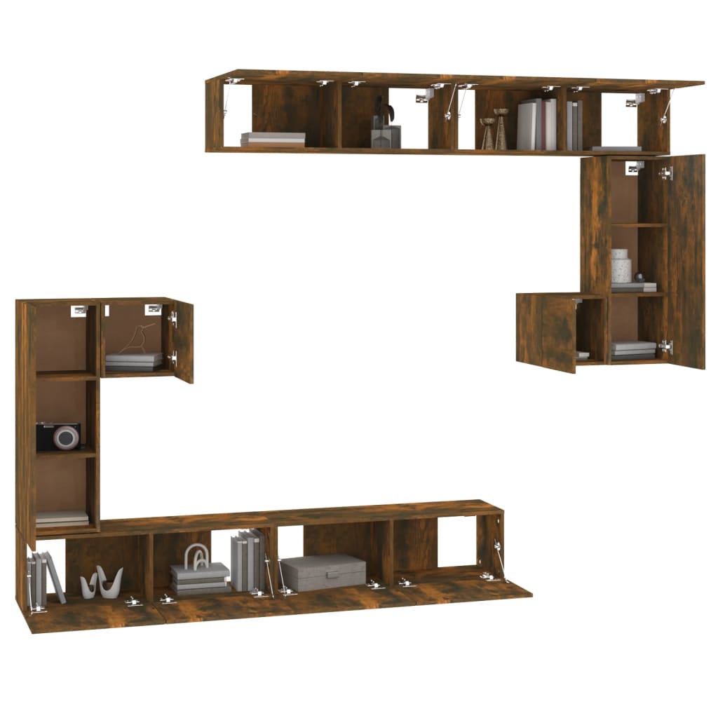 vidaXL Meuble TV mural chêne fumé, bois d'ingénierie