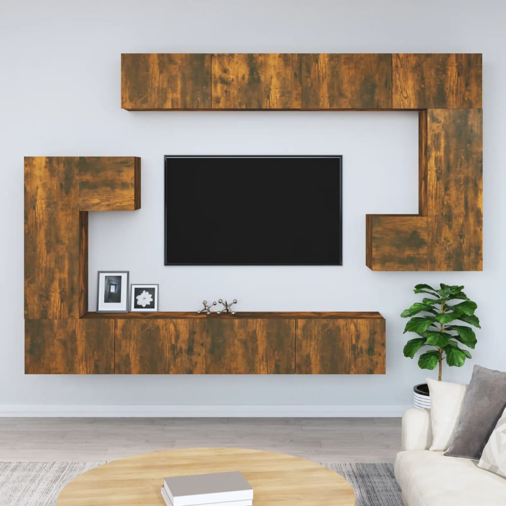 vidaXL Meuble TV mural chêne fumé, bois d'ingénierie