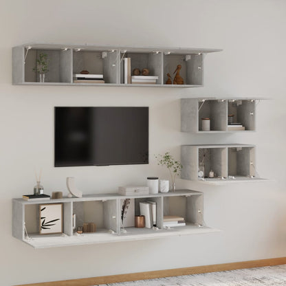 vidaXL Ensemble de 6 meubles TV gris béton, bois d'ingénierie