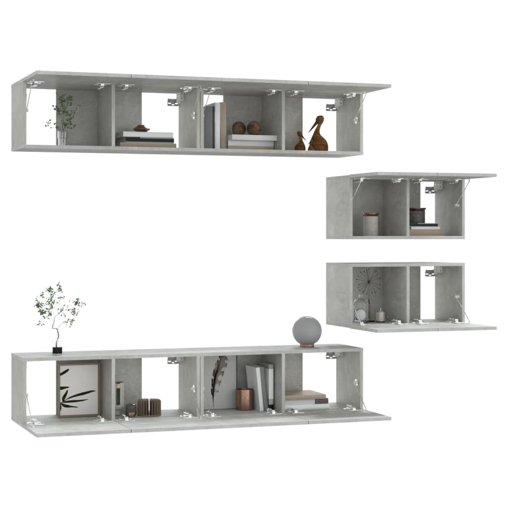 vidaXL Ensemble de 6 meubles TV gris béton, bois d'ingénierie