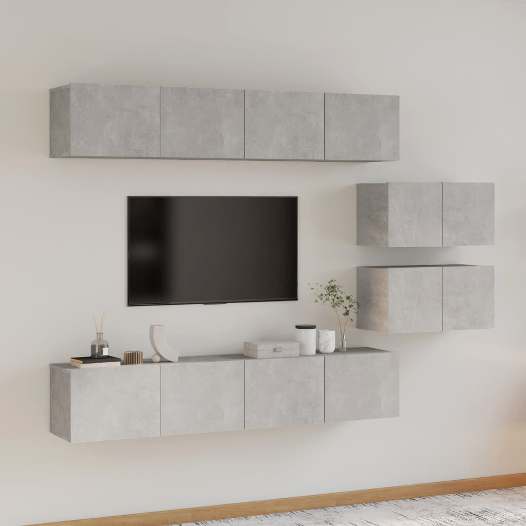 vidaXL Ensemble de 6 meubles TV gris béton, bois d'ingénierie
