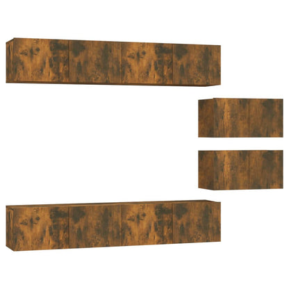 vidaXL Meuble TV, 6 pcs, Chêne fumé, Bois d'ingénierie