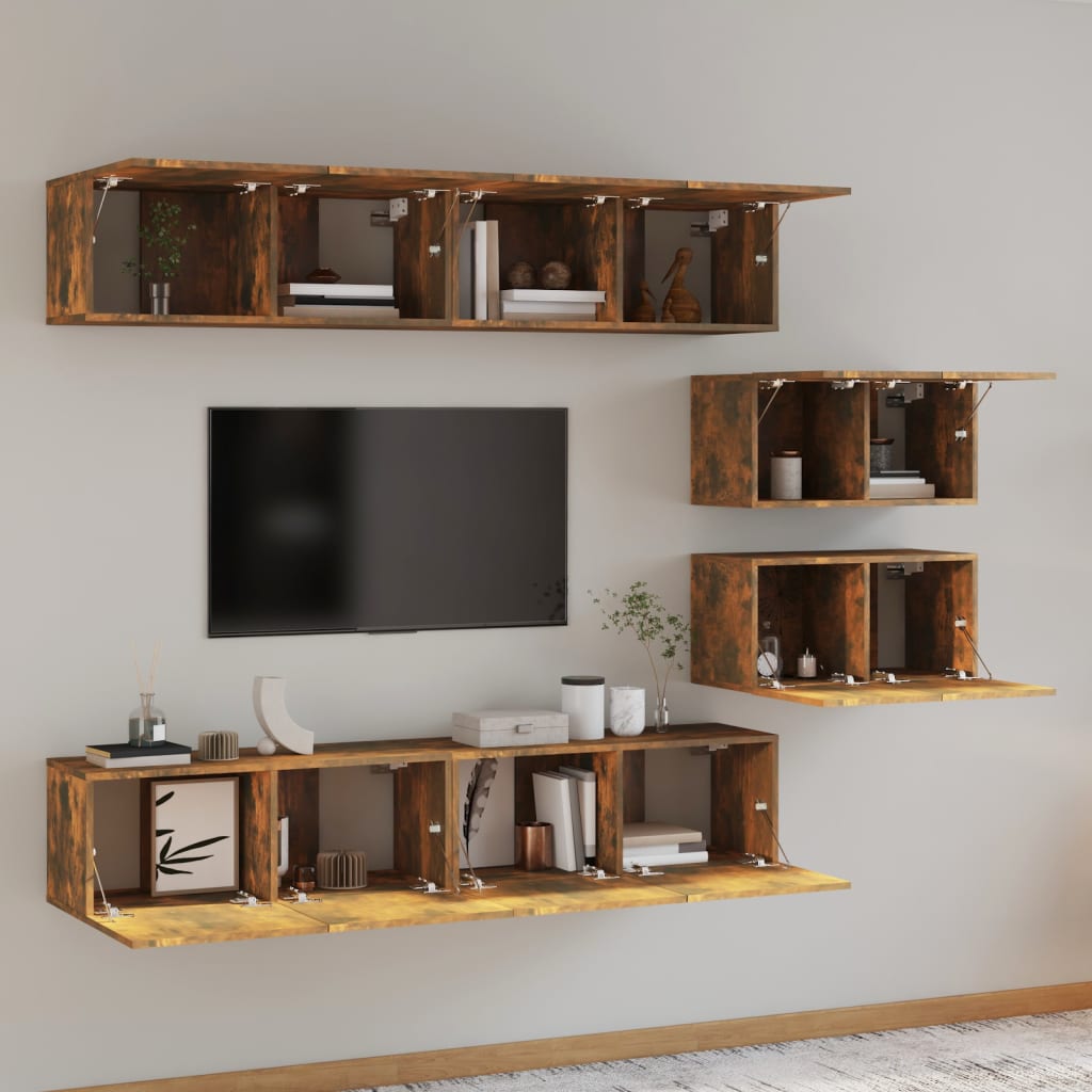 vidaXL Meuble TV, 6 pcs, Chêne fumé, Bois d'ingénierie