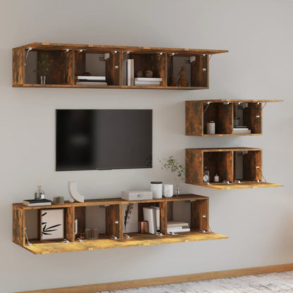 vidaXL Meuble TV, 6 pcs, Chêne fumé, Bois d'ingénierie