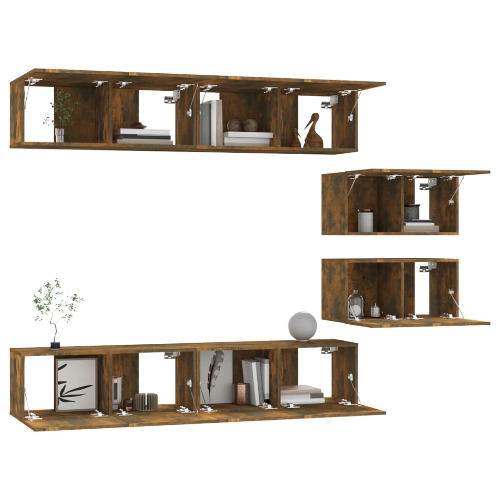 vidaXL Meuble TV, 6 pcs, Chêne fumé, Bois d'ingénierie