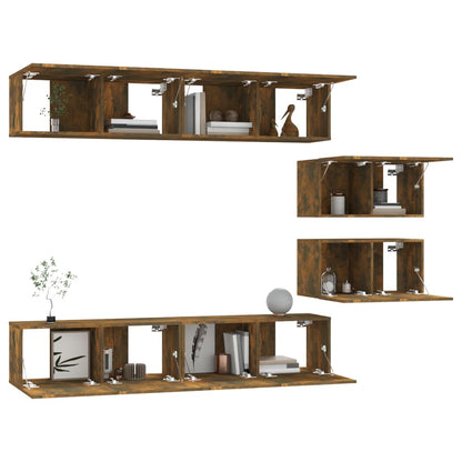 vidaXL Meuble TV, 6 pcs, Chêne fumé, Bois d'ingénierie
