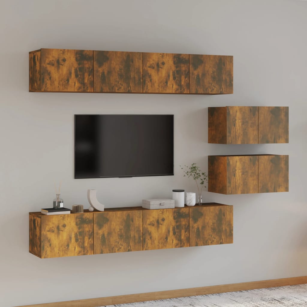 vidaXL Meuble TV, 6 pcs, Chêne fumé, Bois d'ingénierie