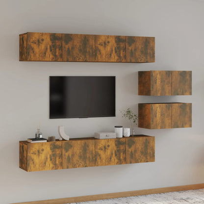 vidaXL Meuble TV, 6 pcs, Chêne fumé, Bois d'ingénierie
