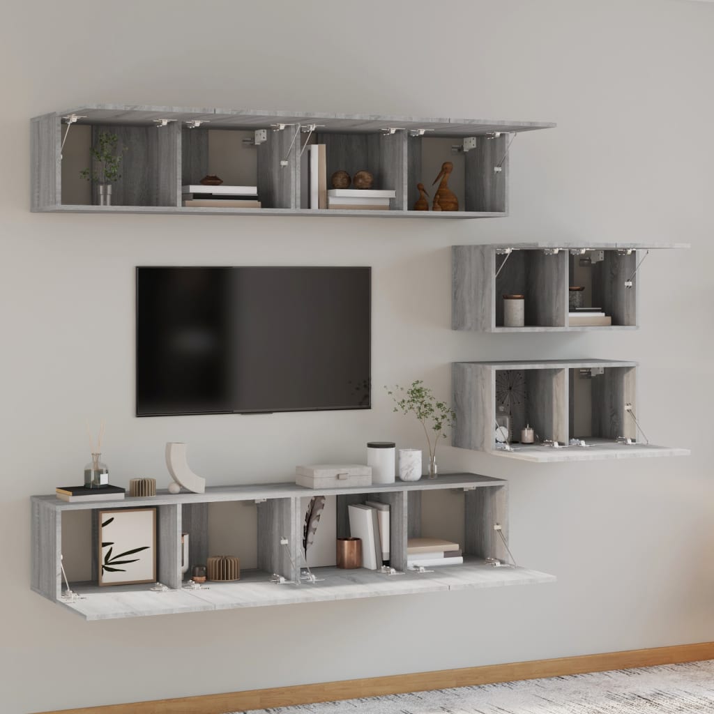 vidaXL Meuble TV, 6 pcs, gris Sonoma, aggloméré