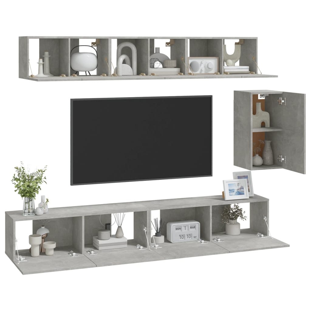 vidaXL Ensemble de 6 meubles TV gris béton, bois d'ingénierie