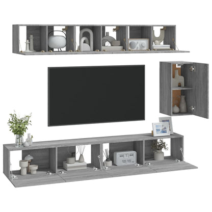 vidaXL Meuble TV, 6 pcs, gris Sonoma, aggloméré