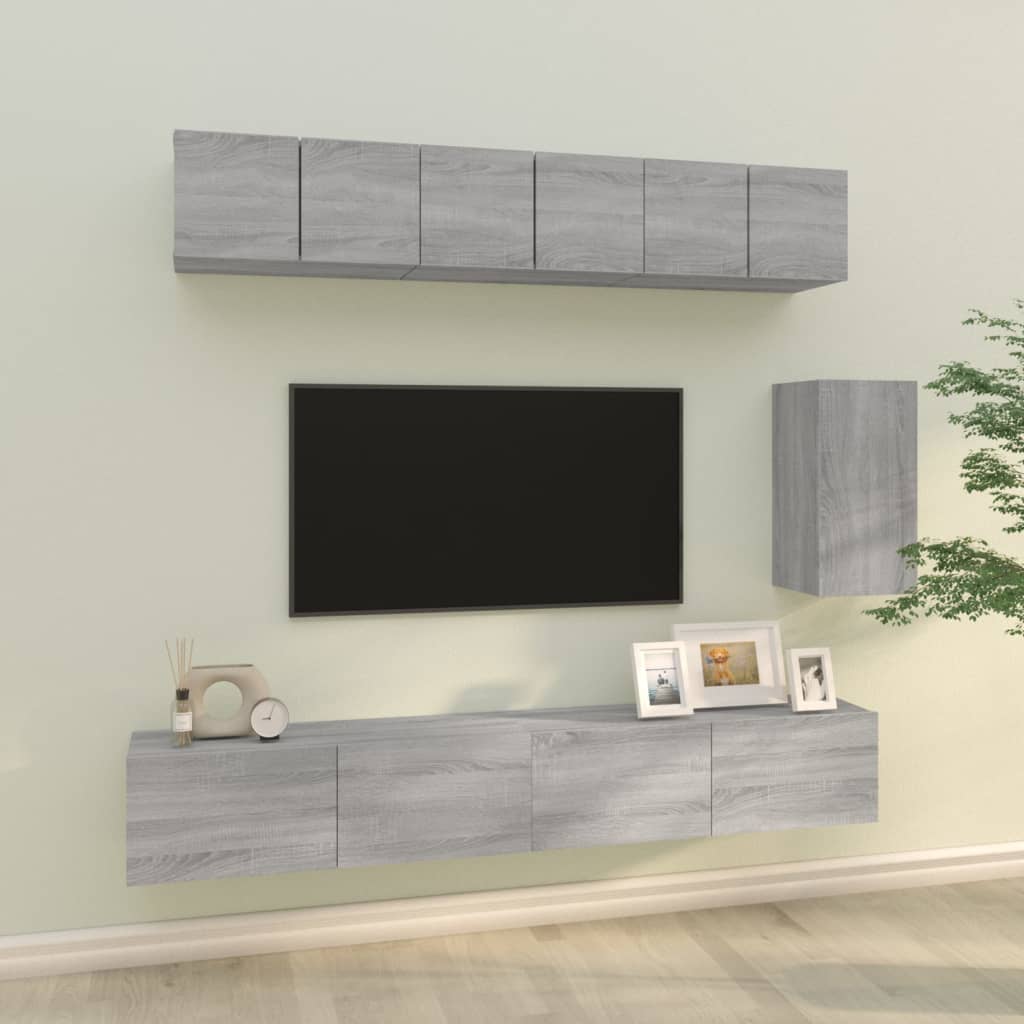 vidaXL Meuble TV, 6 pcs, gris Sonoma, aggloméré