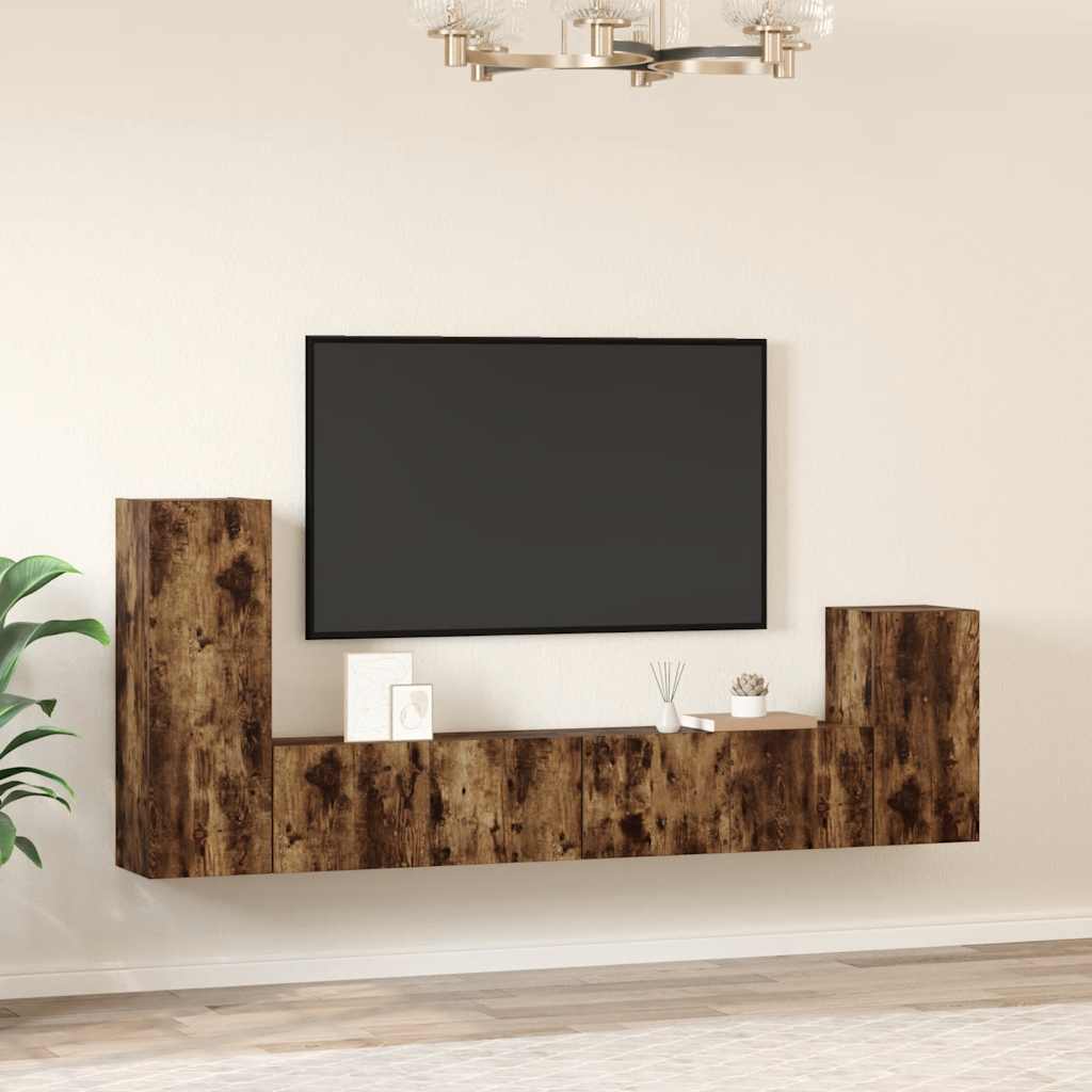 vidaXL Ensemble de 4 meubles TV en aggloméré chêne fumé
