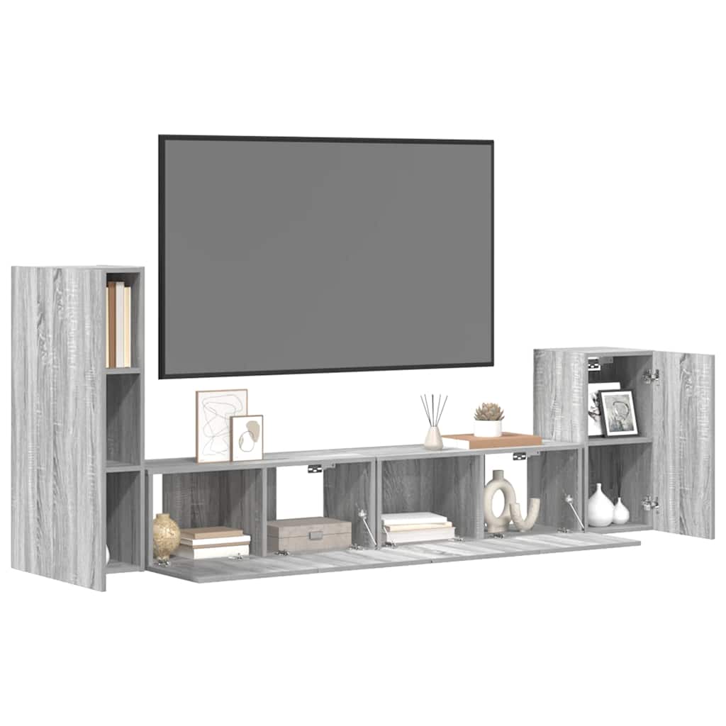 vidaXL 4-tlg. TV-Schrank-Set Grau Sonoma Holzwerkstoff